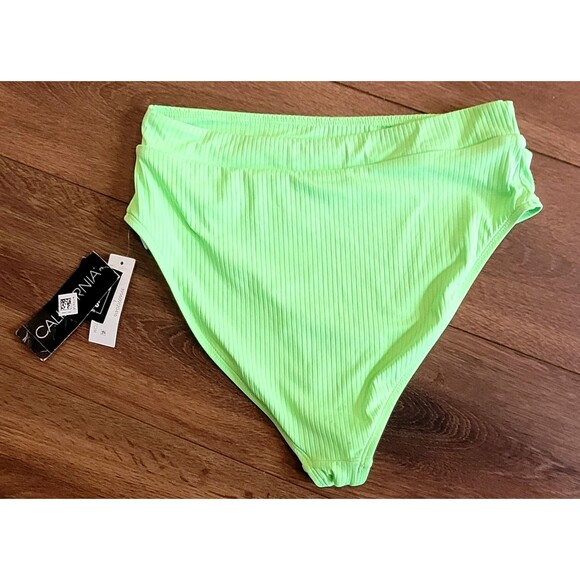 CALIFORNIA WAVES High Waisted Bikini Bottom Size L Ribbed Mint Green Swim - Picture 4 of 10